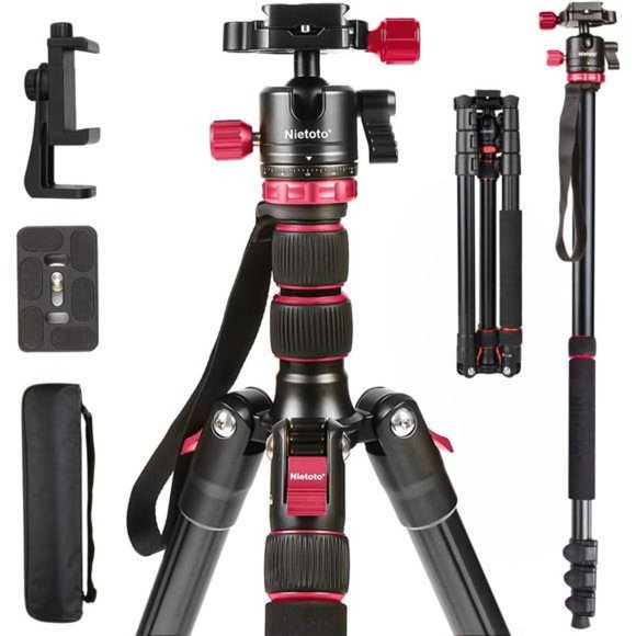 Camera Tripod Aluminum Travel Tripod with 360 Panorama Ball Head